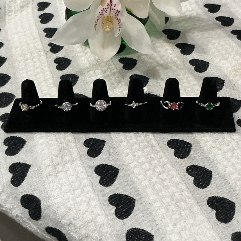 Lot#1 6 Elegant Silver and CZ Gemstone Rings Size 8